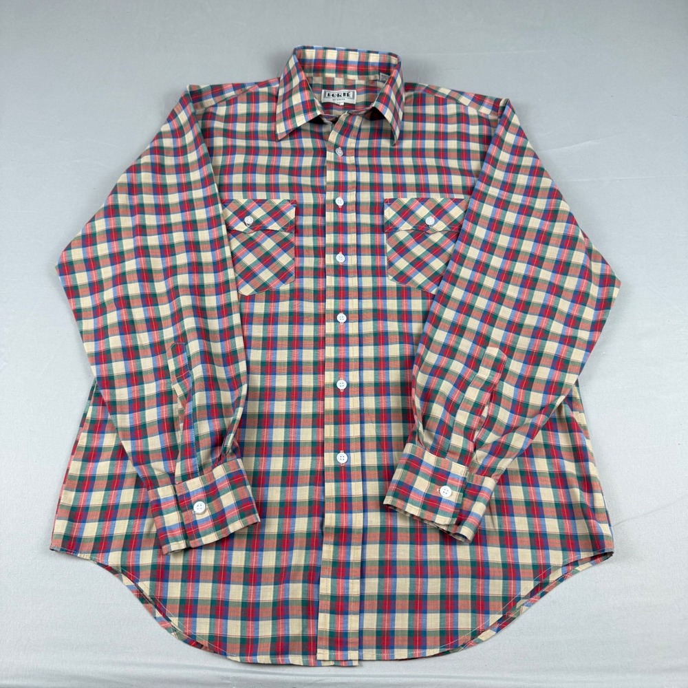 Vintage FORTE Mens Plaid Button Up Long Sleeve Shirt Size‎ Medium Red Green Tan